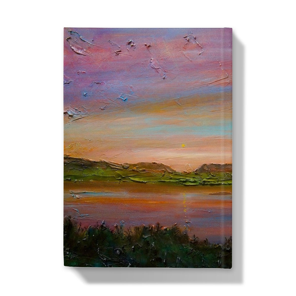 Impressionistic landscape oil painting on canvas on the Gourock Golf Club Sunset Hardback Journal