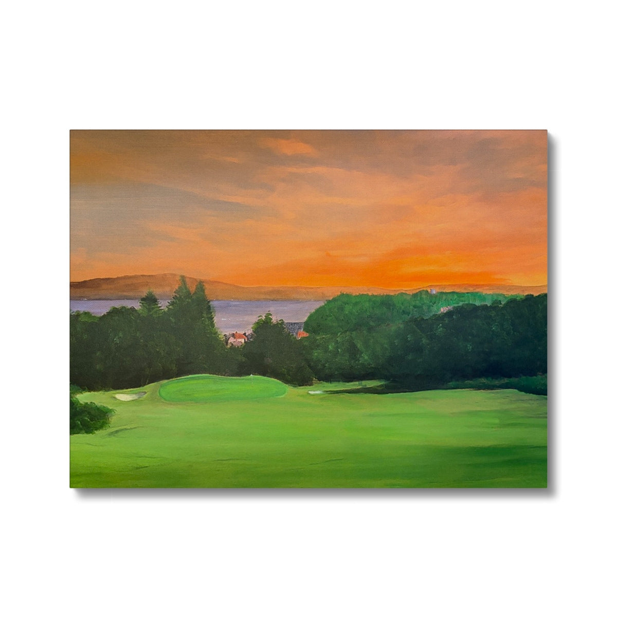 Gourock Golf Club Tower Hill green course canvas print with sunset sky
