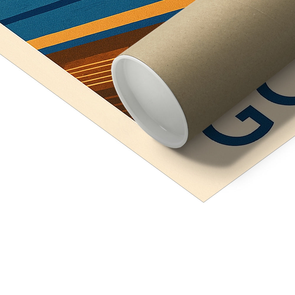 Brown cardboard tube with gold text for Gourock Pool Fine Art Prints