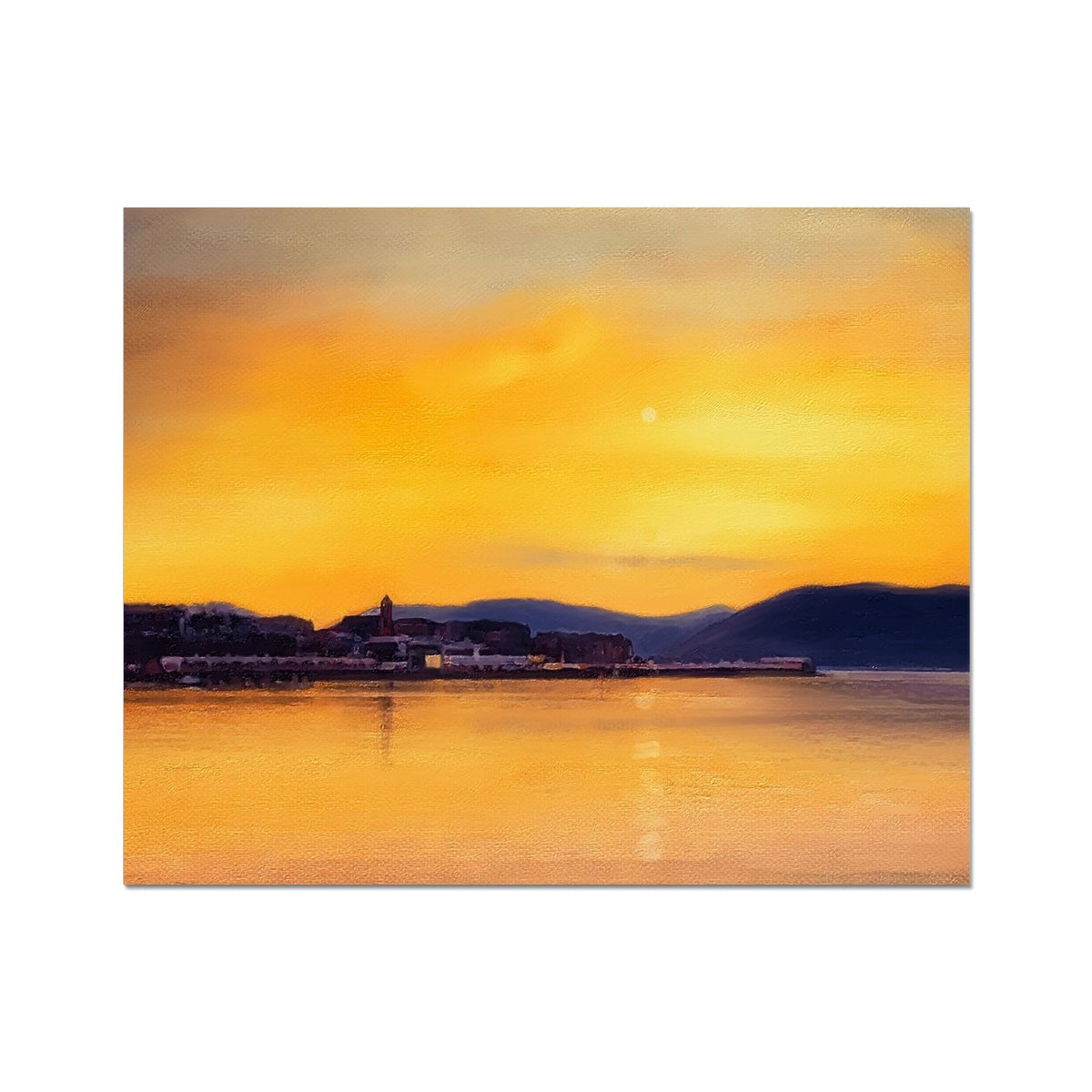 Yellow and orange sunset magnet with a Gourock cityscape design for Cardwell Bay print