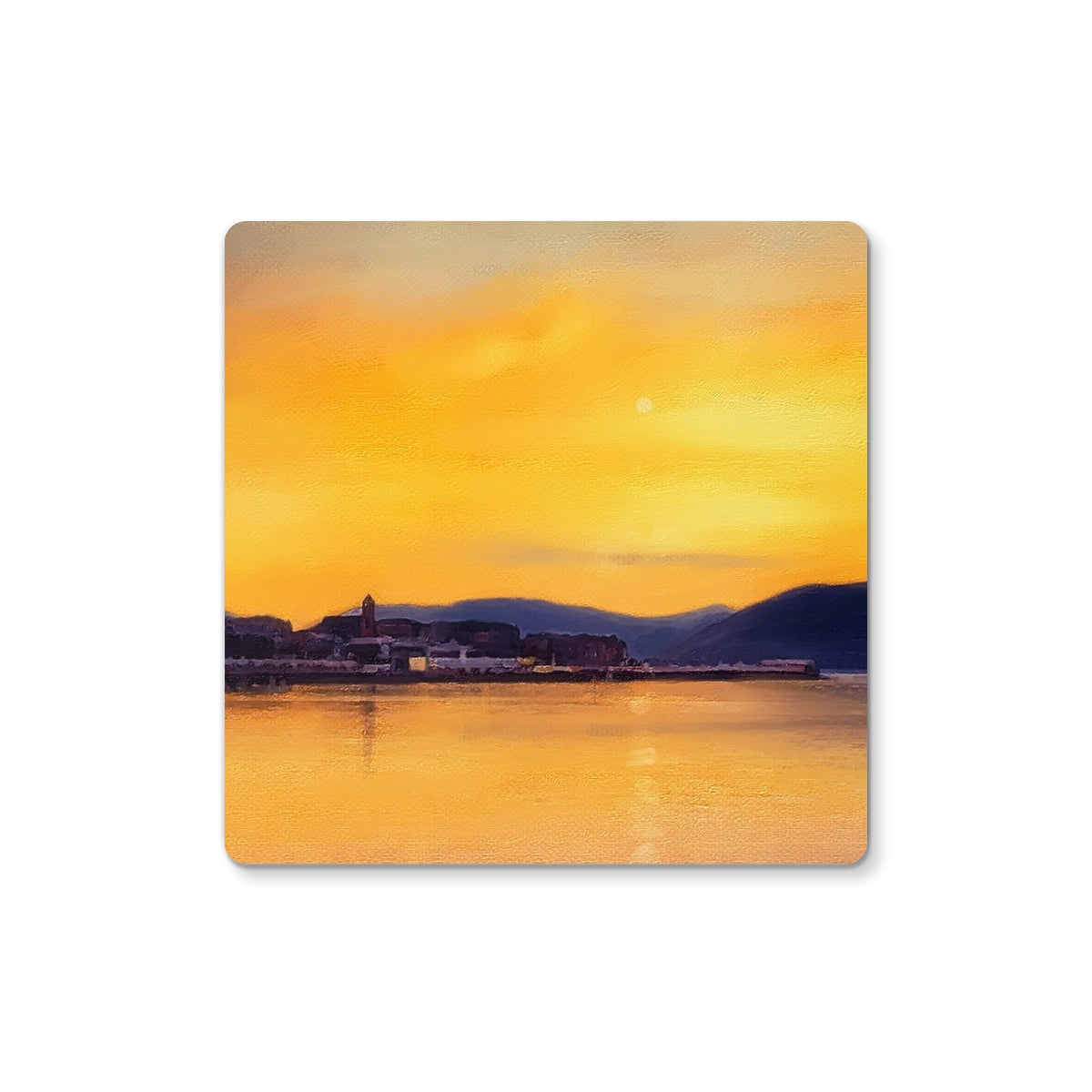 Yellow and orange sunset cityscape coaster from Gourock Sunset From Cardwell Bay collection