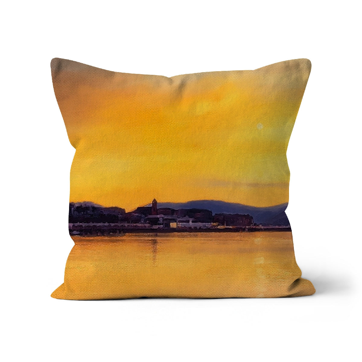 Yellow Gourock Sunset from Cardwell Bay watercolor cushion