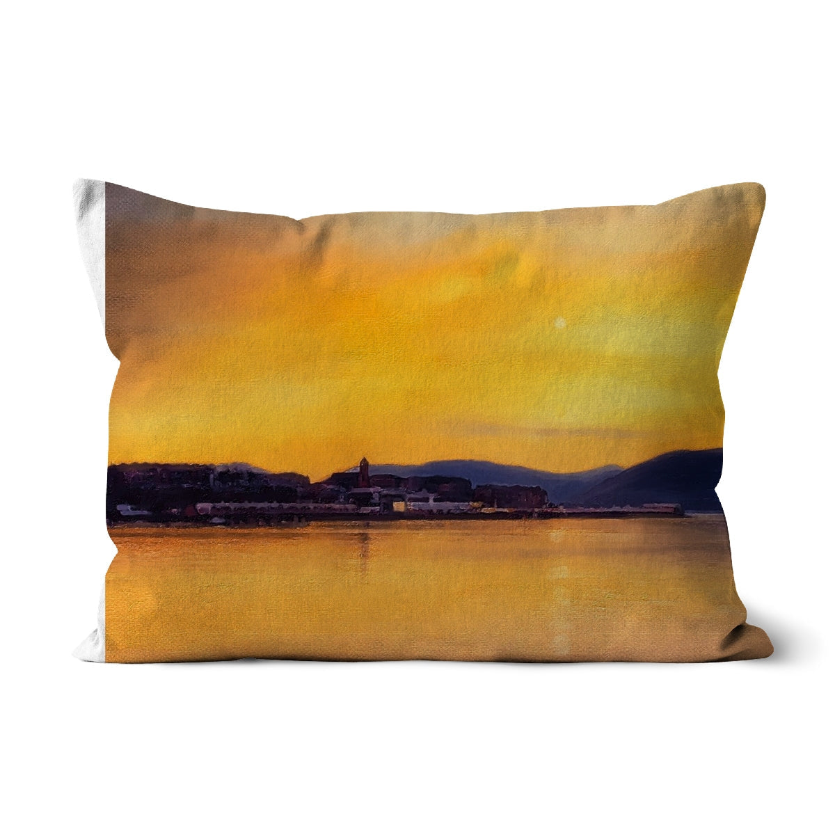 Yellow orange watercolor sunset pillowcase Gourock from Cardwell Bay