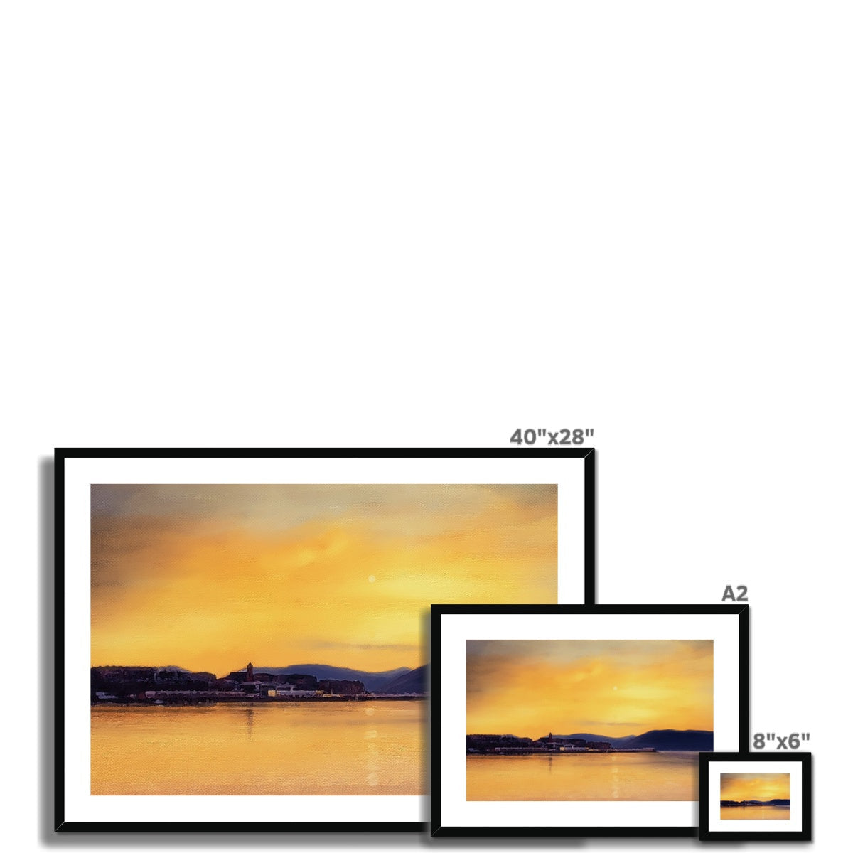 Framed Gourock Sunset From Cardwell Bay landscape print with black frame and white mat