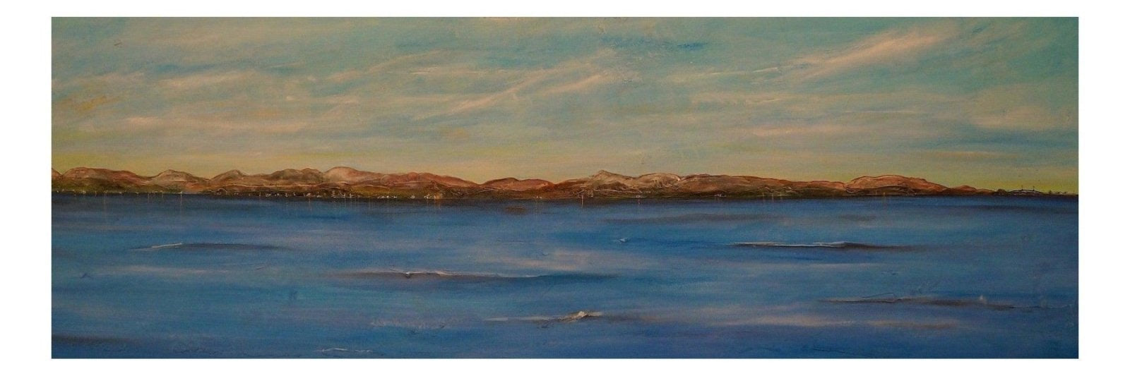 Panoramic painting of a serene coastline at dusk from The Greenock Esplanade Panoramic Prints