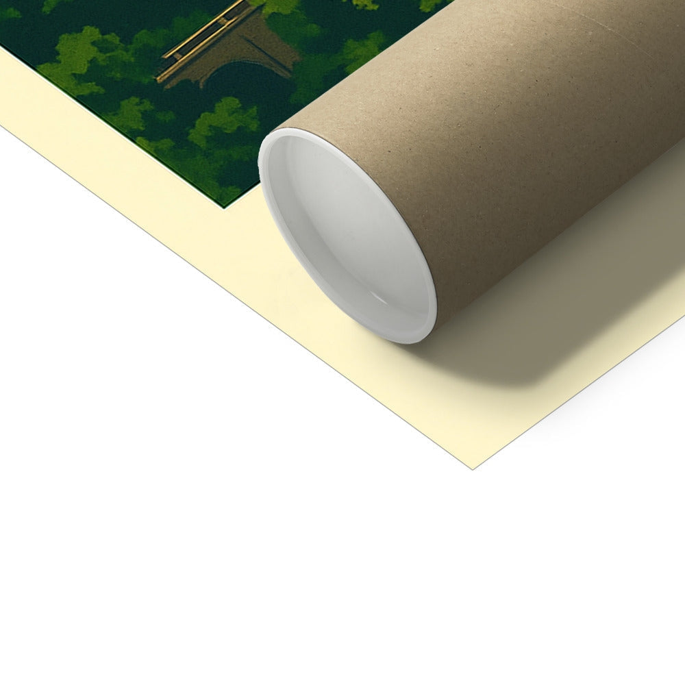Beige cardboard tube with green and brown tree design for Greenock Skyline Fine Art Prints