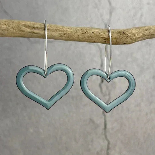 Delicate light blue enamel heart drop earrings by Lindsay Mcdowall Jewellery