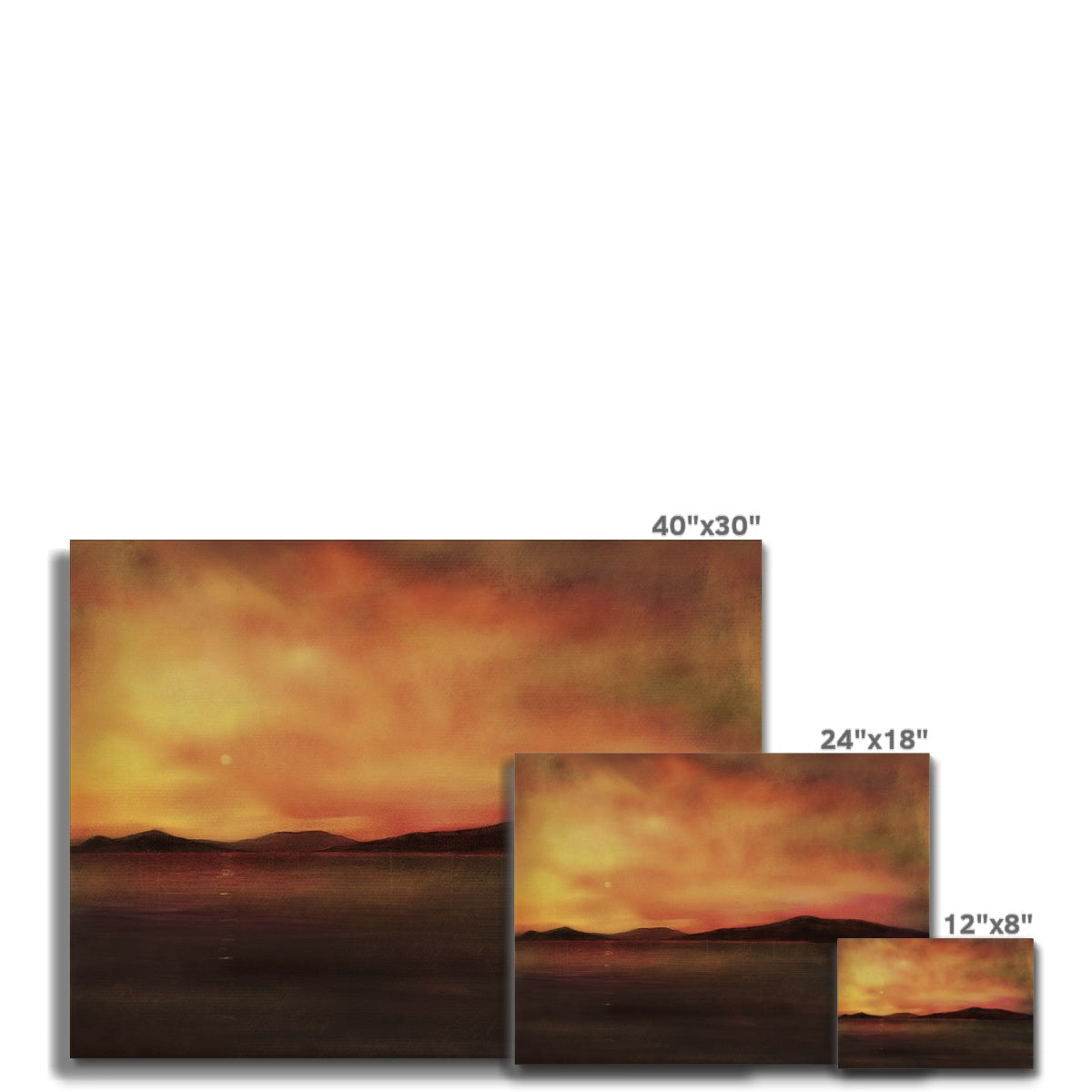 Harris Sunset Canvas Print: 40x30 inch sunset landscape with orange yellow hills
