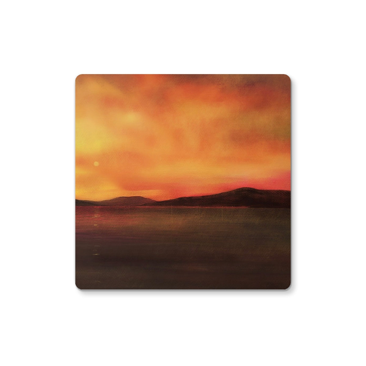 Harris Sunset Coaster with orange sunset and mountain silhouette