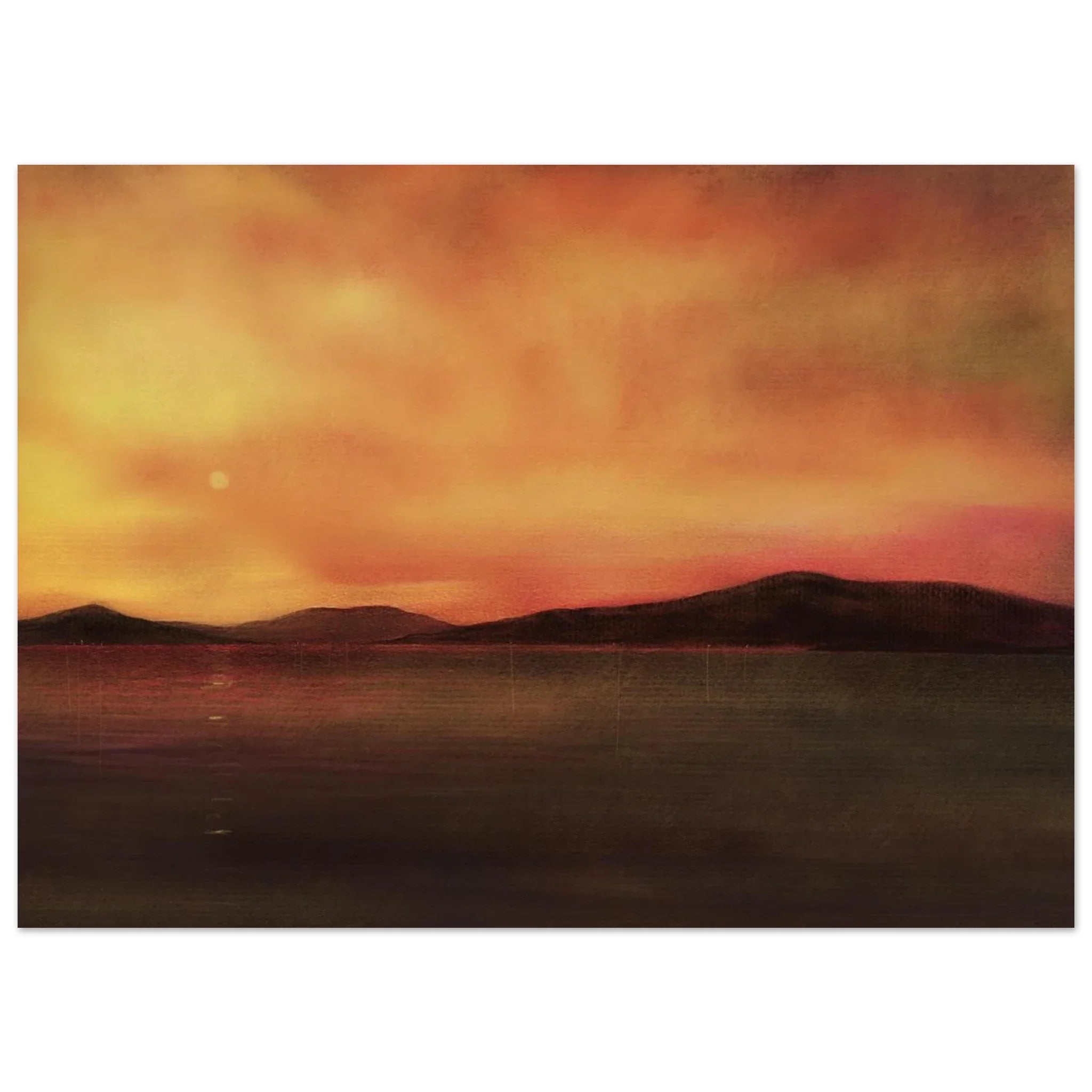 Serene Harris Sunset painting over calm Scottish waters