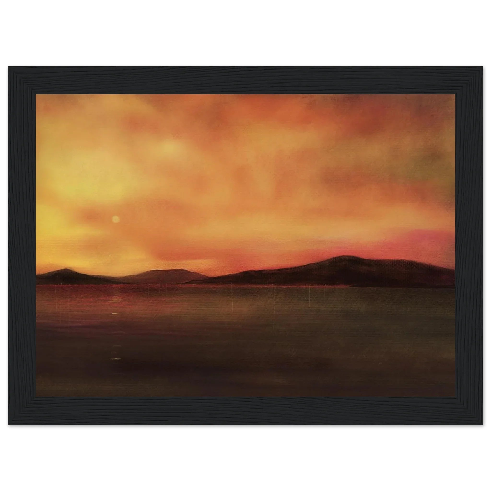 Framed Harris Sunset abstract painting of Scottish warm sunset over water