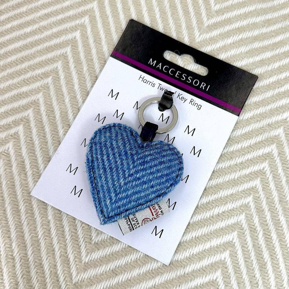 Sky blue Harris Tweed heart-shaped keyring by Maccessori Gifts
