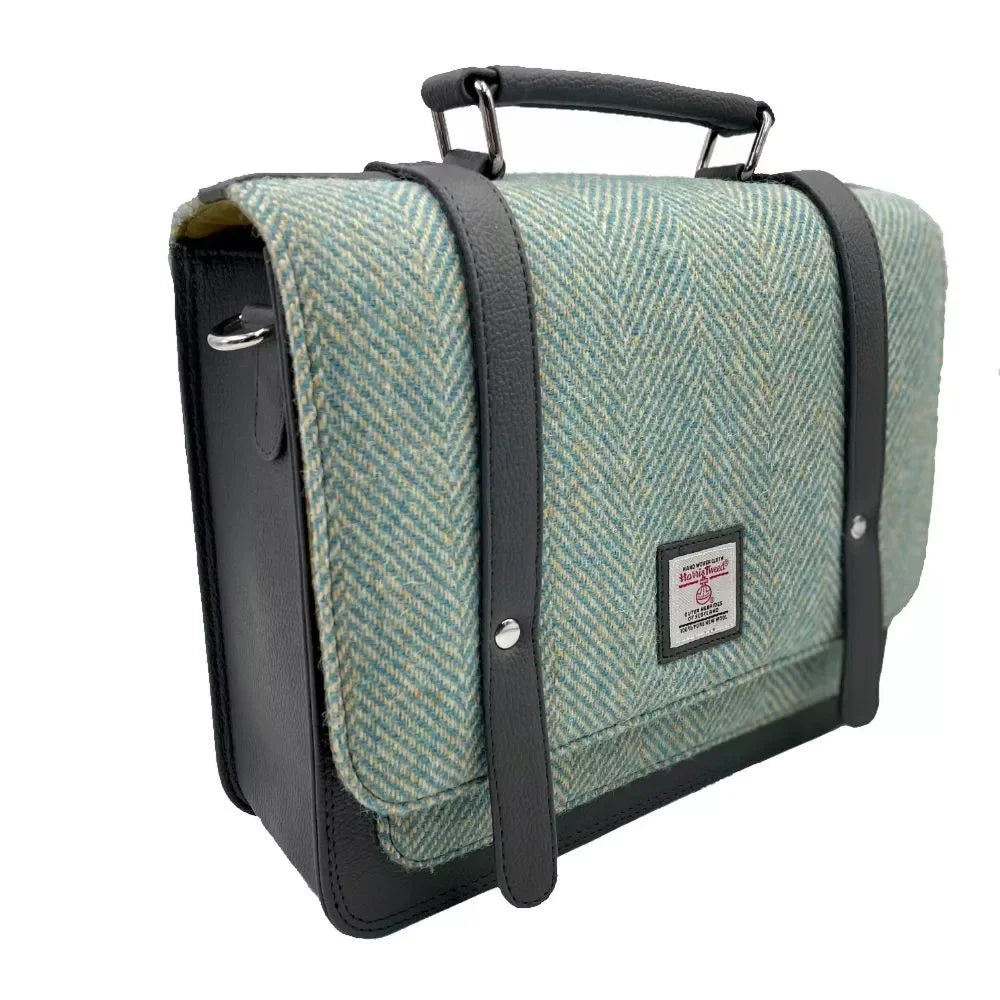 Harris Tweed turquoise herringbone mini messenger briefcase