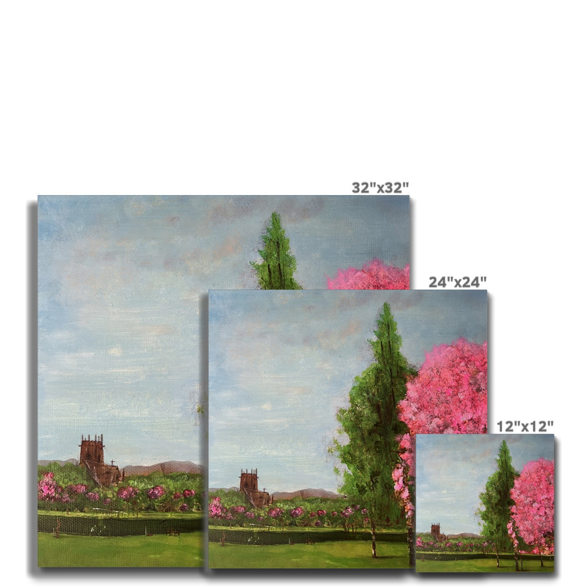 32x32 inch Harrison Park Edinburgh canvas print of pink cherry blossoms