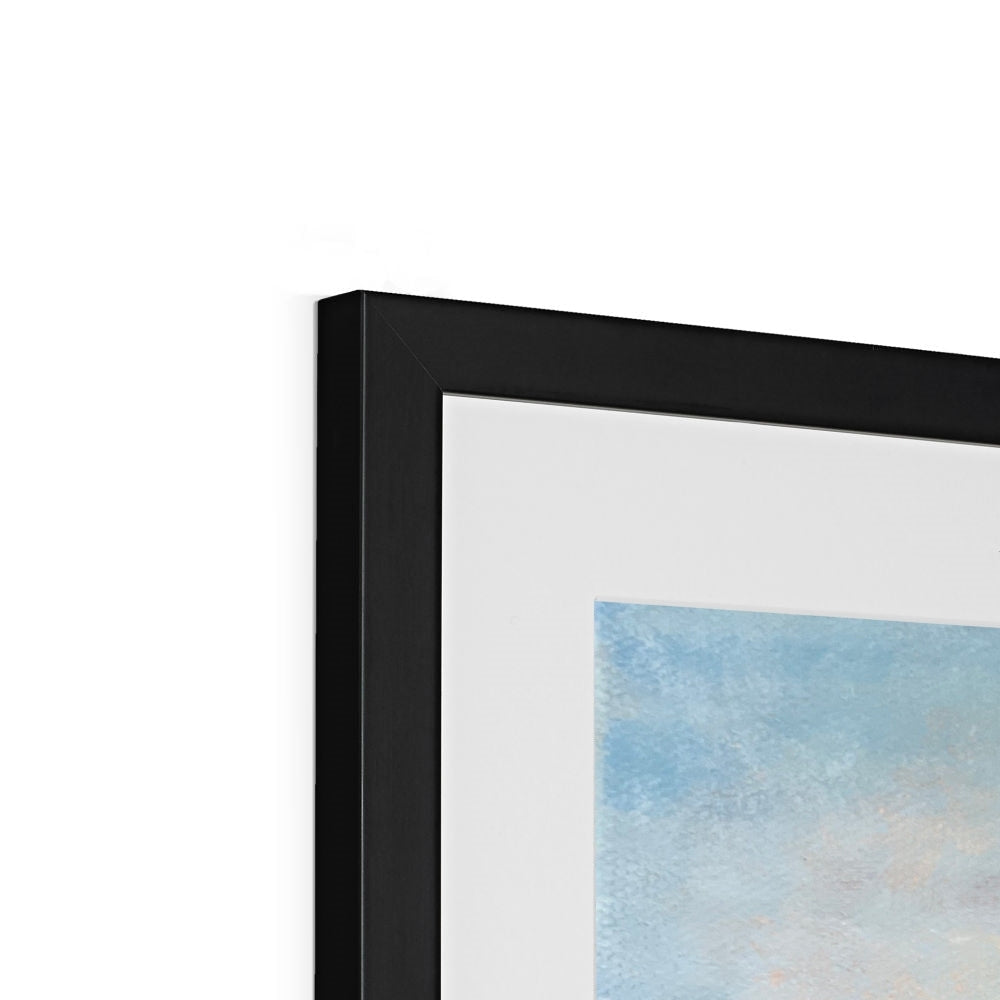 Black matte frame with white mat and abstract blue Harrison Park Edinburgh artwork
