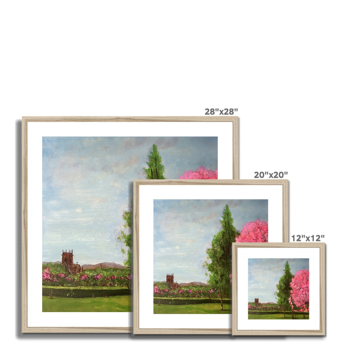 28x28 Framed Harrison Park Edinburgh Print with Pink Flowers