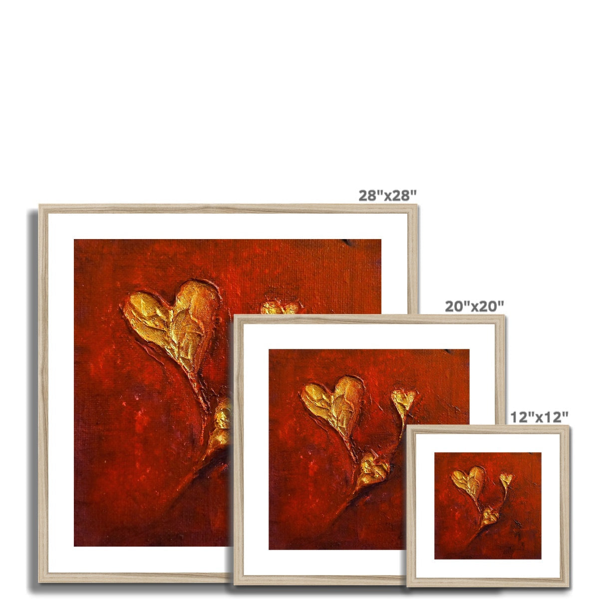 Gold leaf hearts painting on red background art print