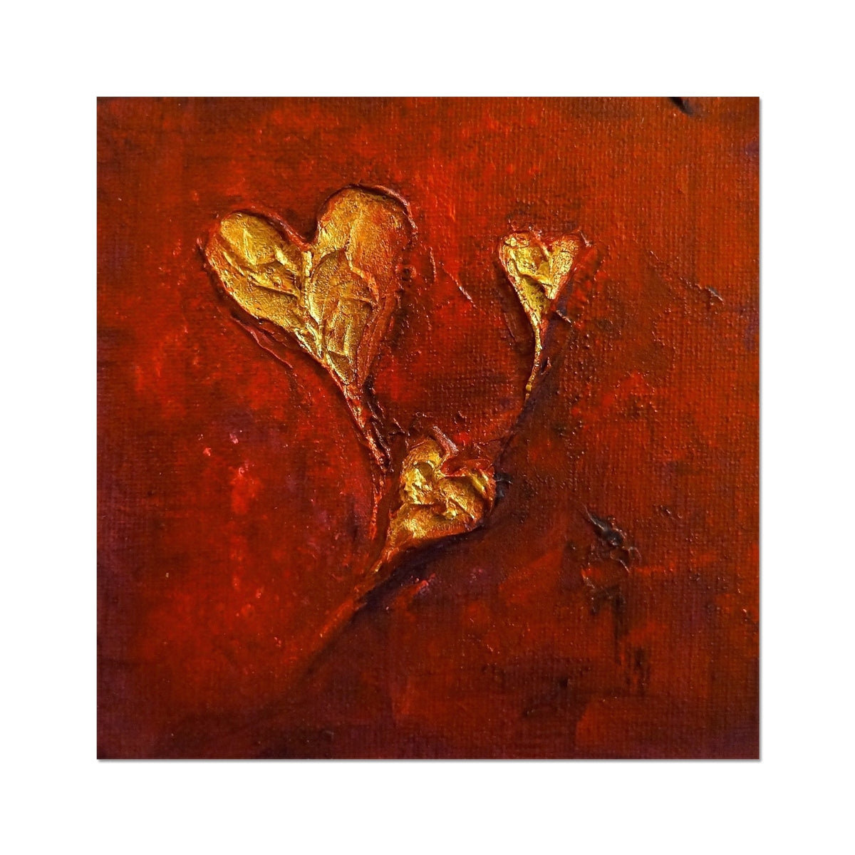 Gold leaf heart design on red background, Hearts Artist Proof print