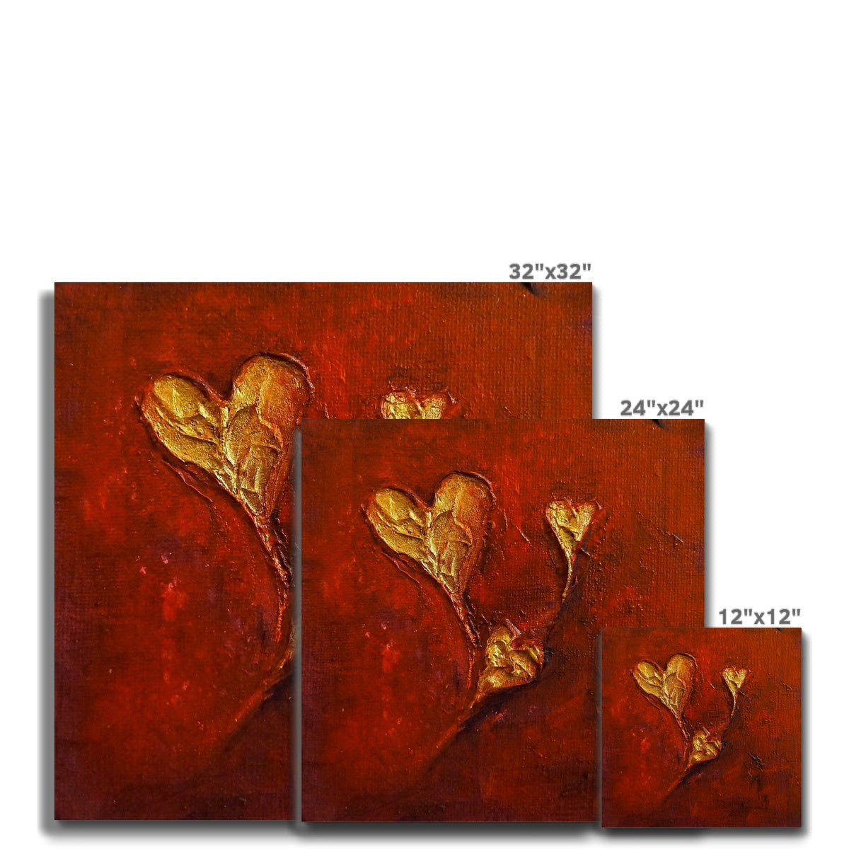 Gold heart painting on red background, Hearts Canvas Prints