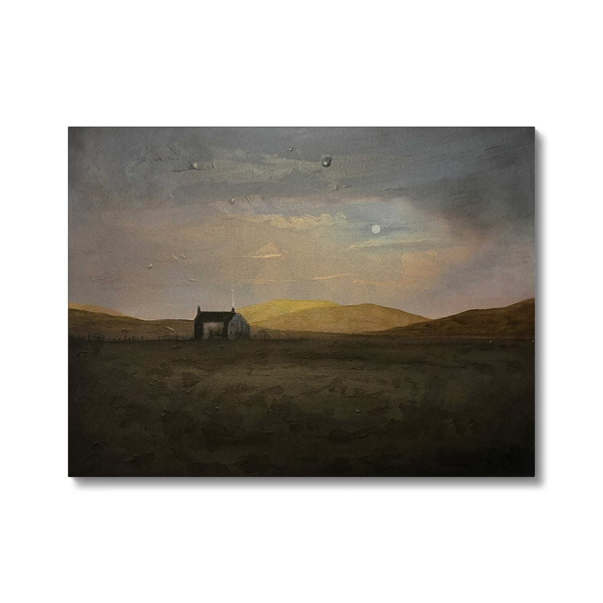 Moody impressionistic Hebridean croft house landscape canvas print