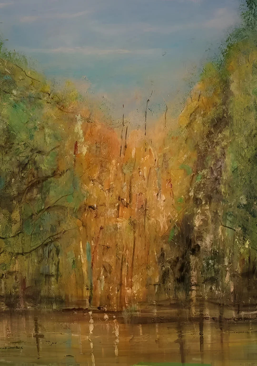 Impressionistic forest landscape painting titled The Hidden Highland Lochan Original Painting