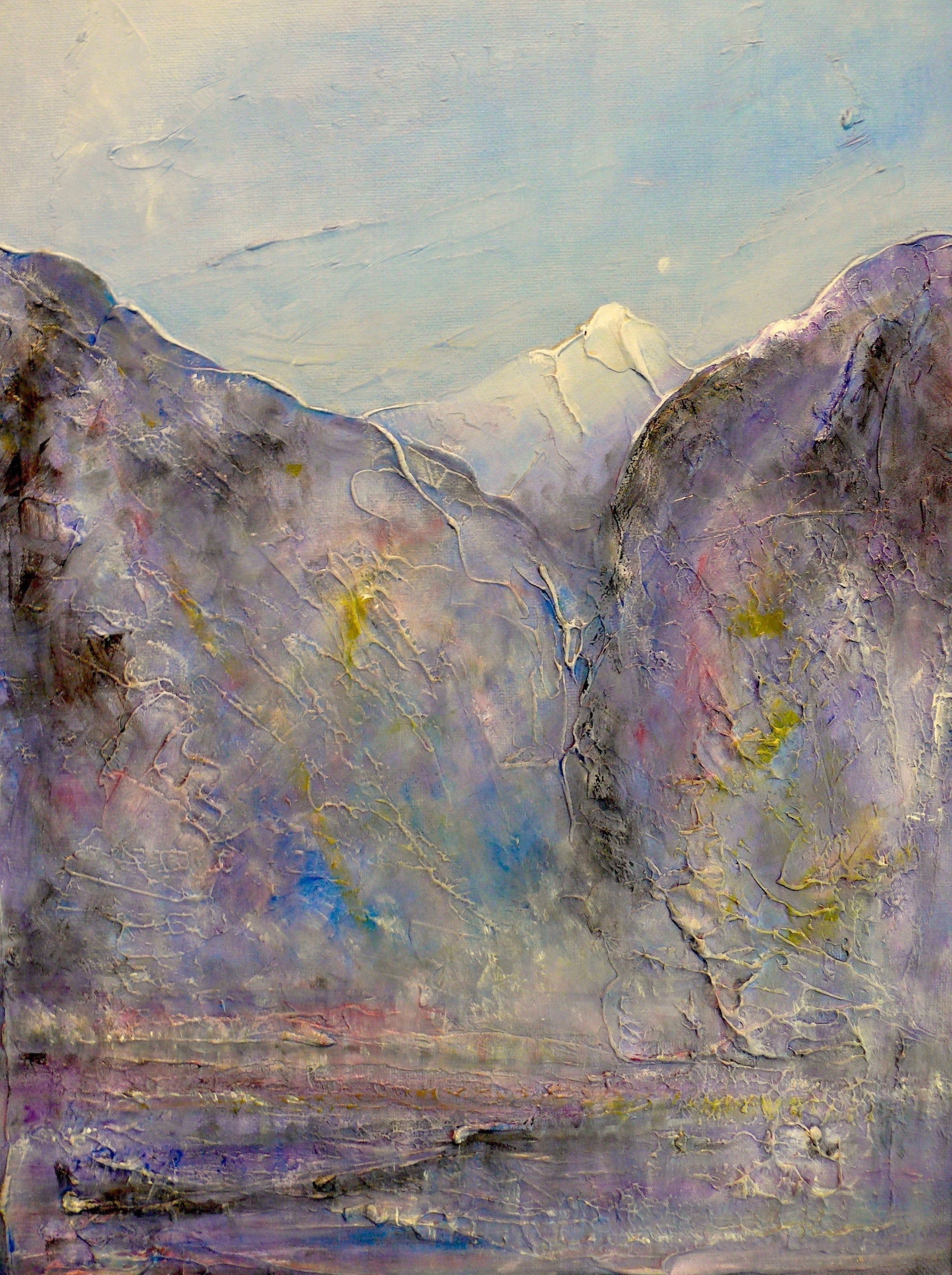 Textured abstract mountain landscape painting from Hidden Valley Snow Original Painting