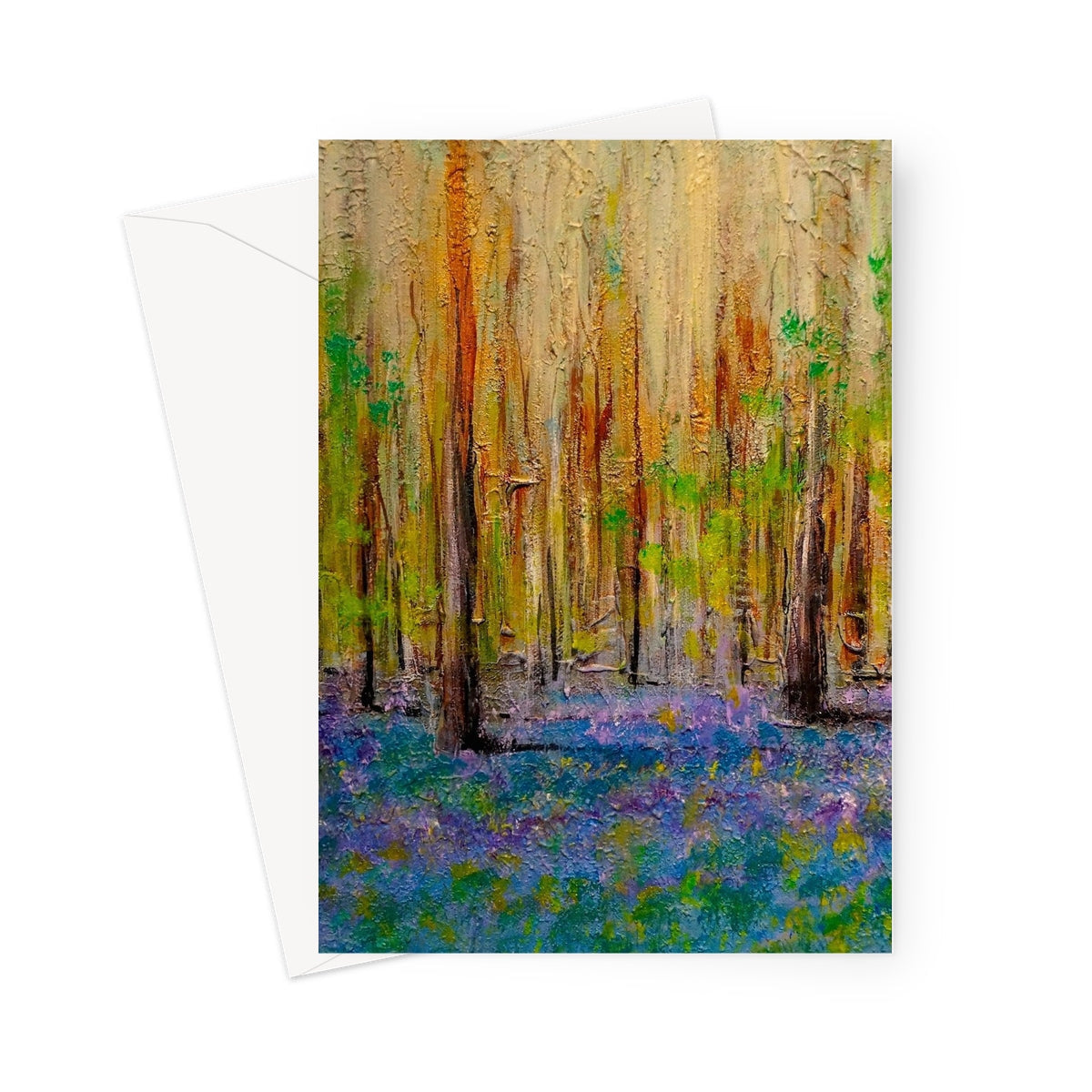 Highland Bluebells greeting card with textured paper and vibrant colors