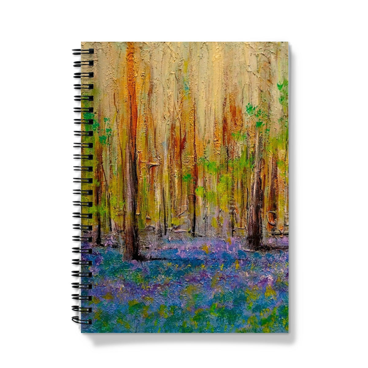 Highland Bluebells notebook with spiral binding and forest scene cover