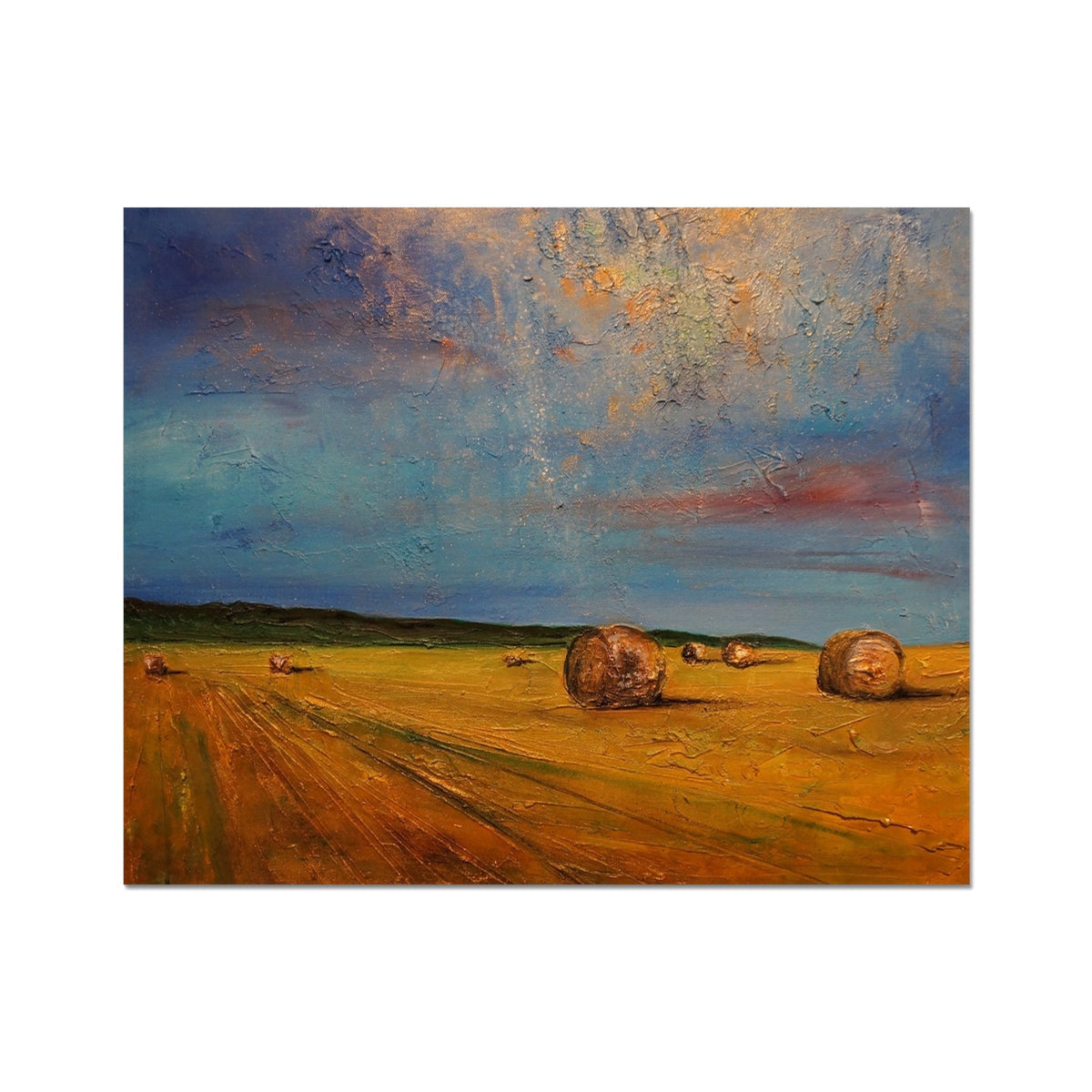 Golden hay bale art print on canvas, Highland Hay Bales Artist Proof