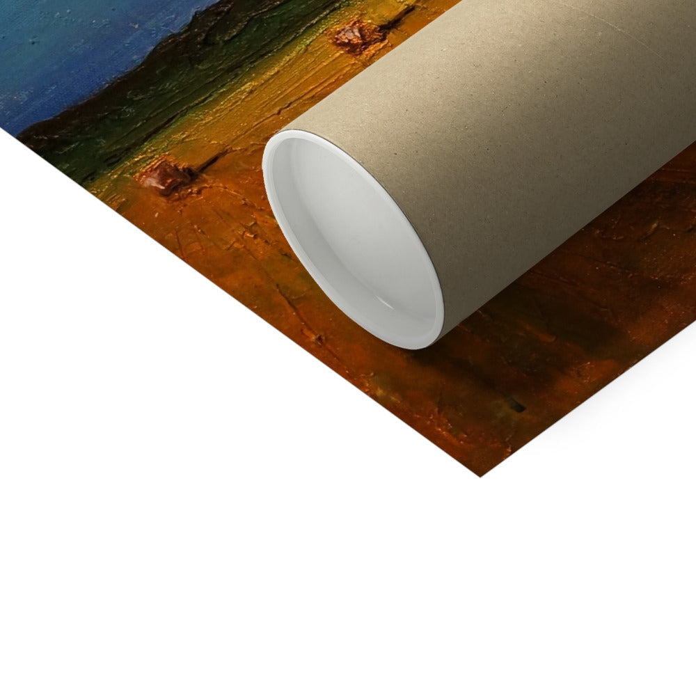 White cylindrical wrapping paper roll with Highland Hay Bales landscape design