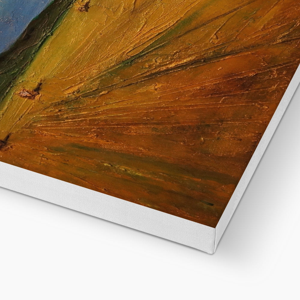 Gold and green abstract canvas art print with textured brushstrokes