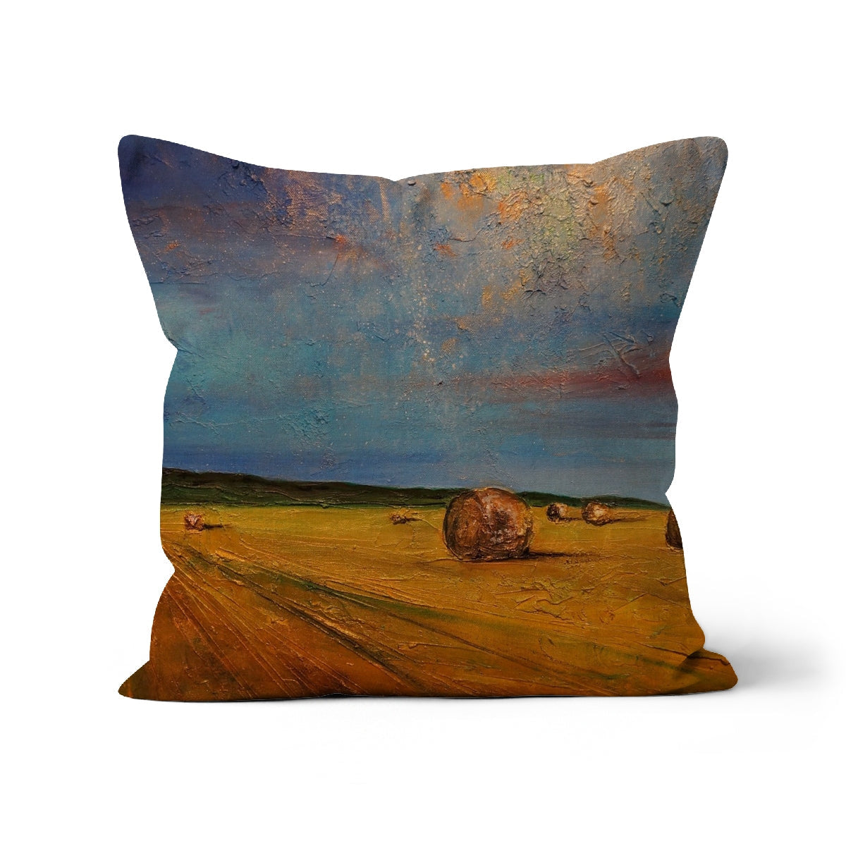 Highland Hay Bales Cushion: Golden Hay Bales Cotton Cover with Rustic Design