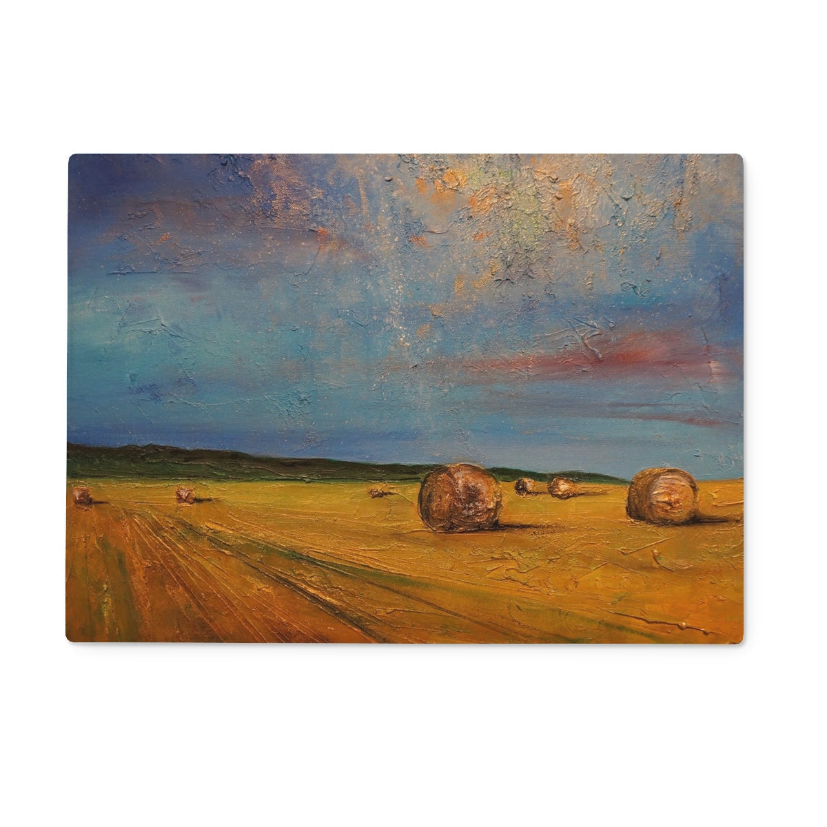 Golden hay bale placemat on Highland Hay Bales Glass Chopping Board
