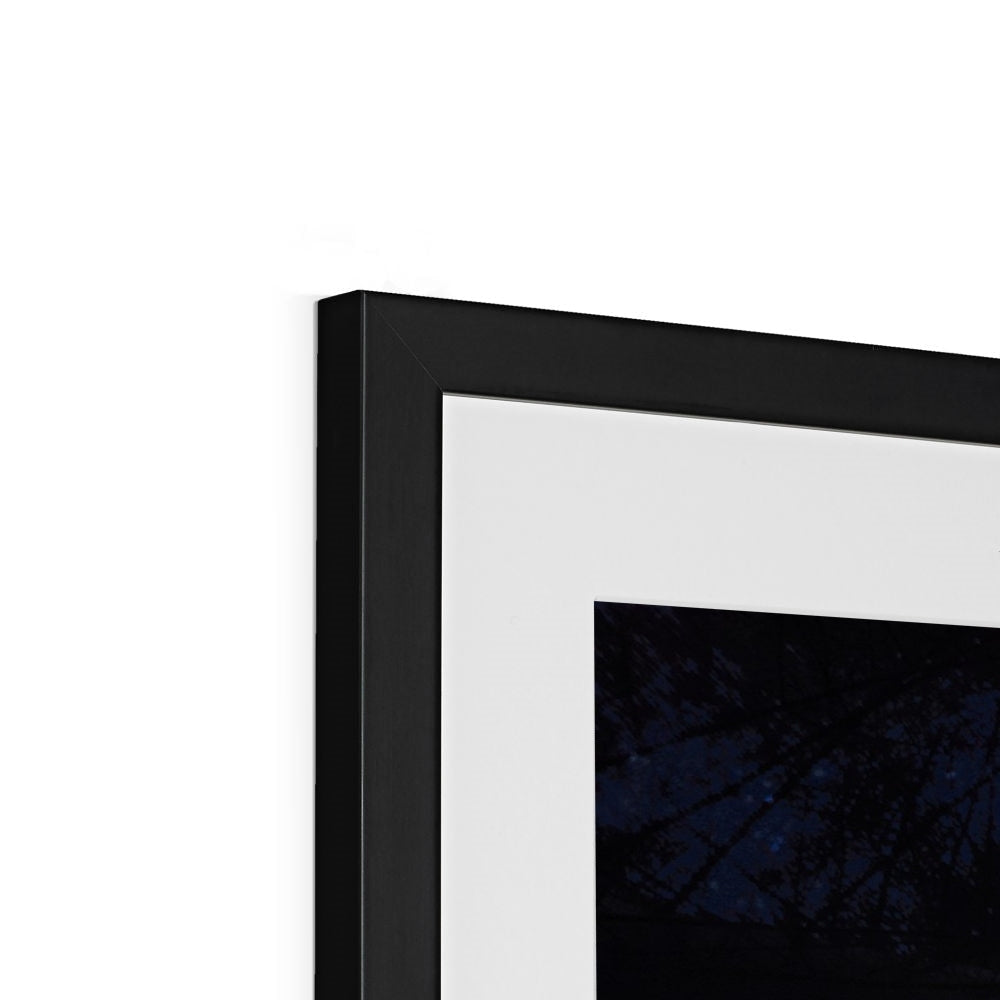 Black matte frame with white mat and dark abstract Highland Wood Starlight print