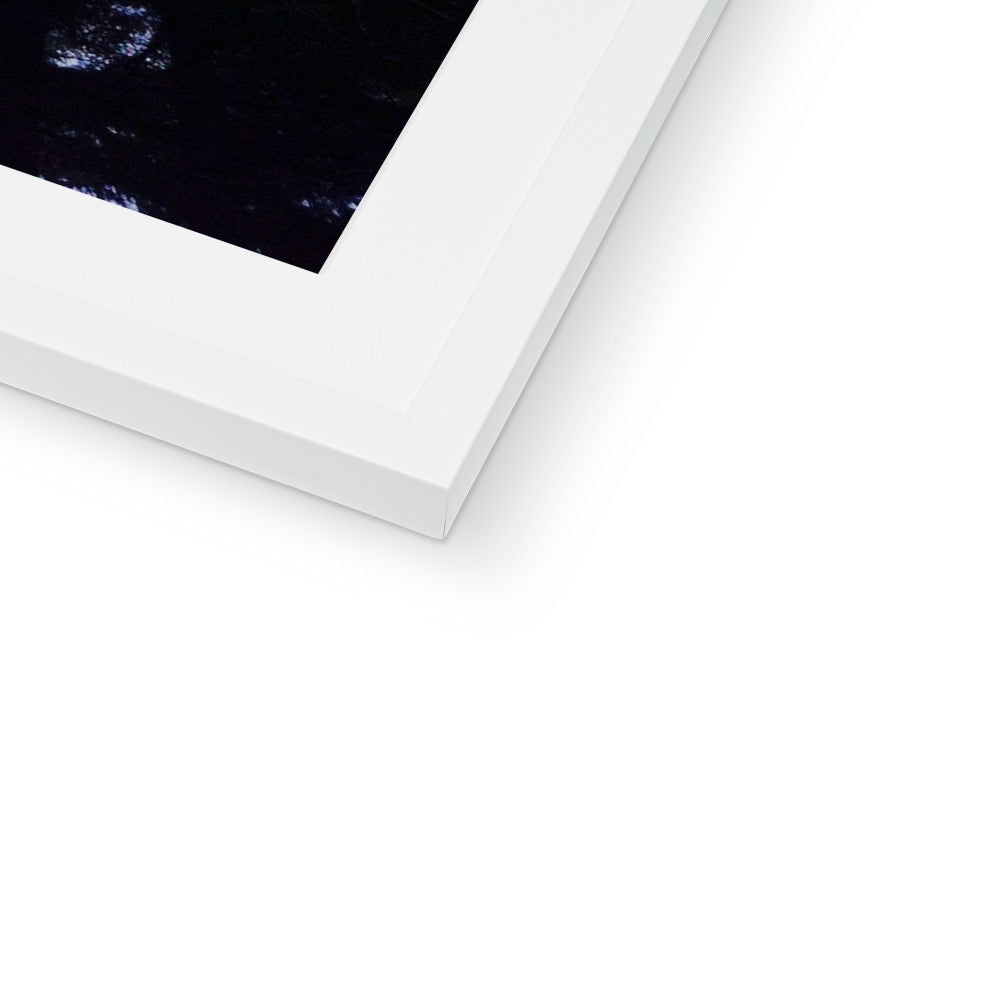 White matte Highland Wood Starlight Art Print frame with black interior and dark water reflection design