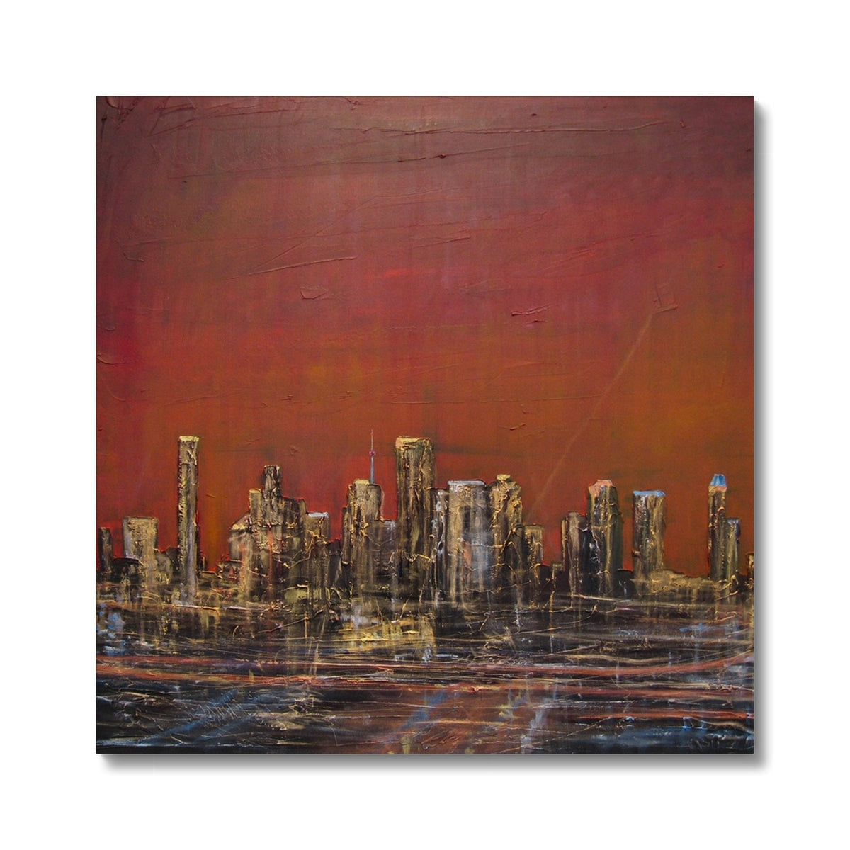 Red and orange abstract Houston Texas cityscape canvas print