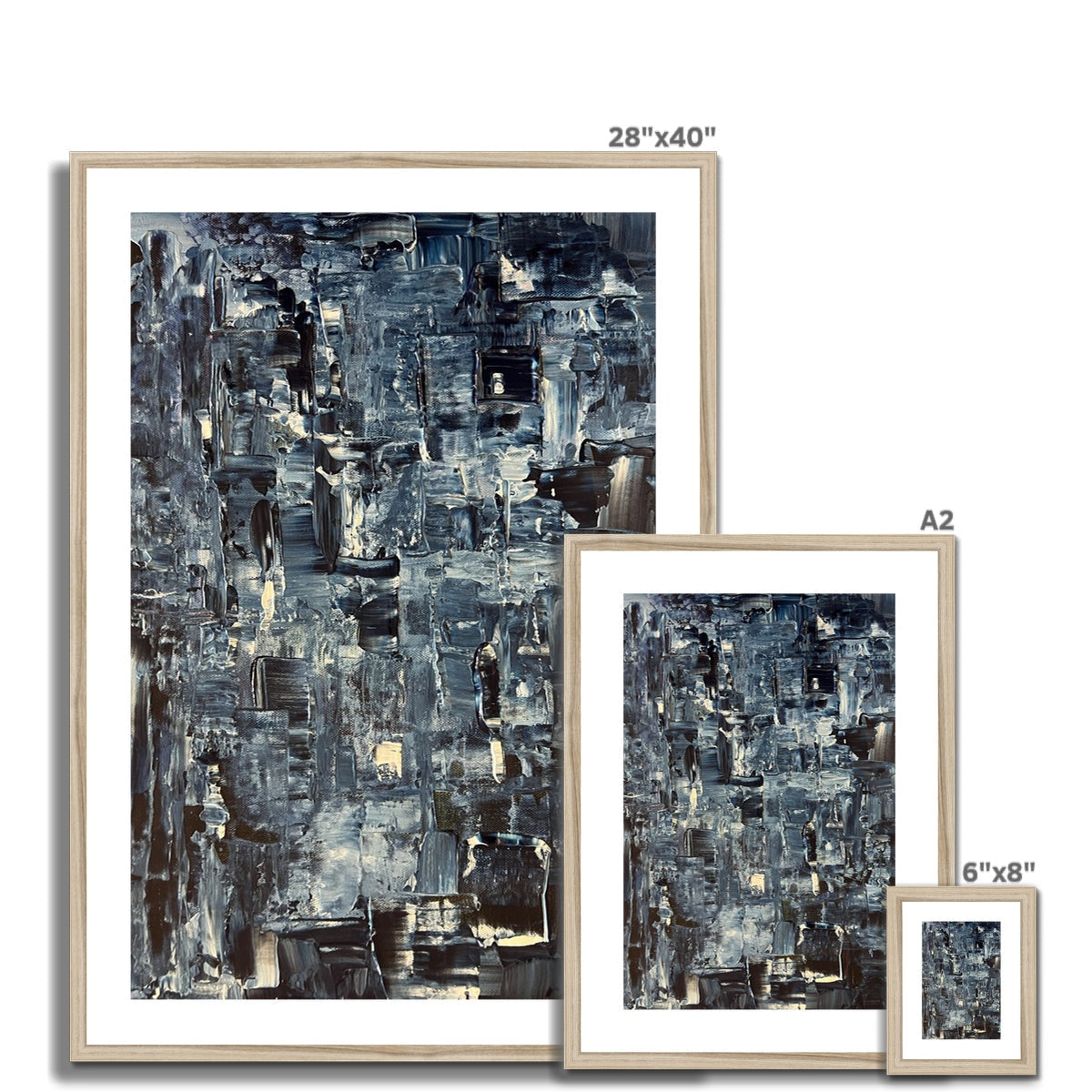 28x40 Inception Art Prints abstract black gray textured framed light wood