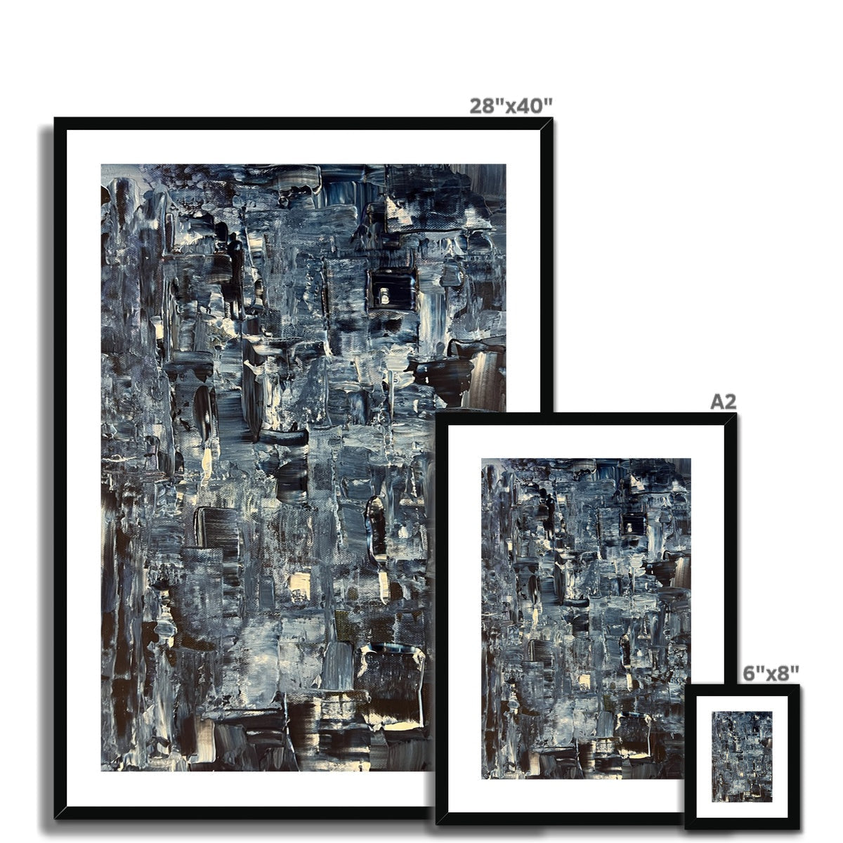 Black and white abstract Inception Art Prints with textured brushstrokes, framed matte