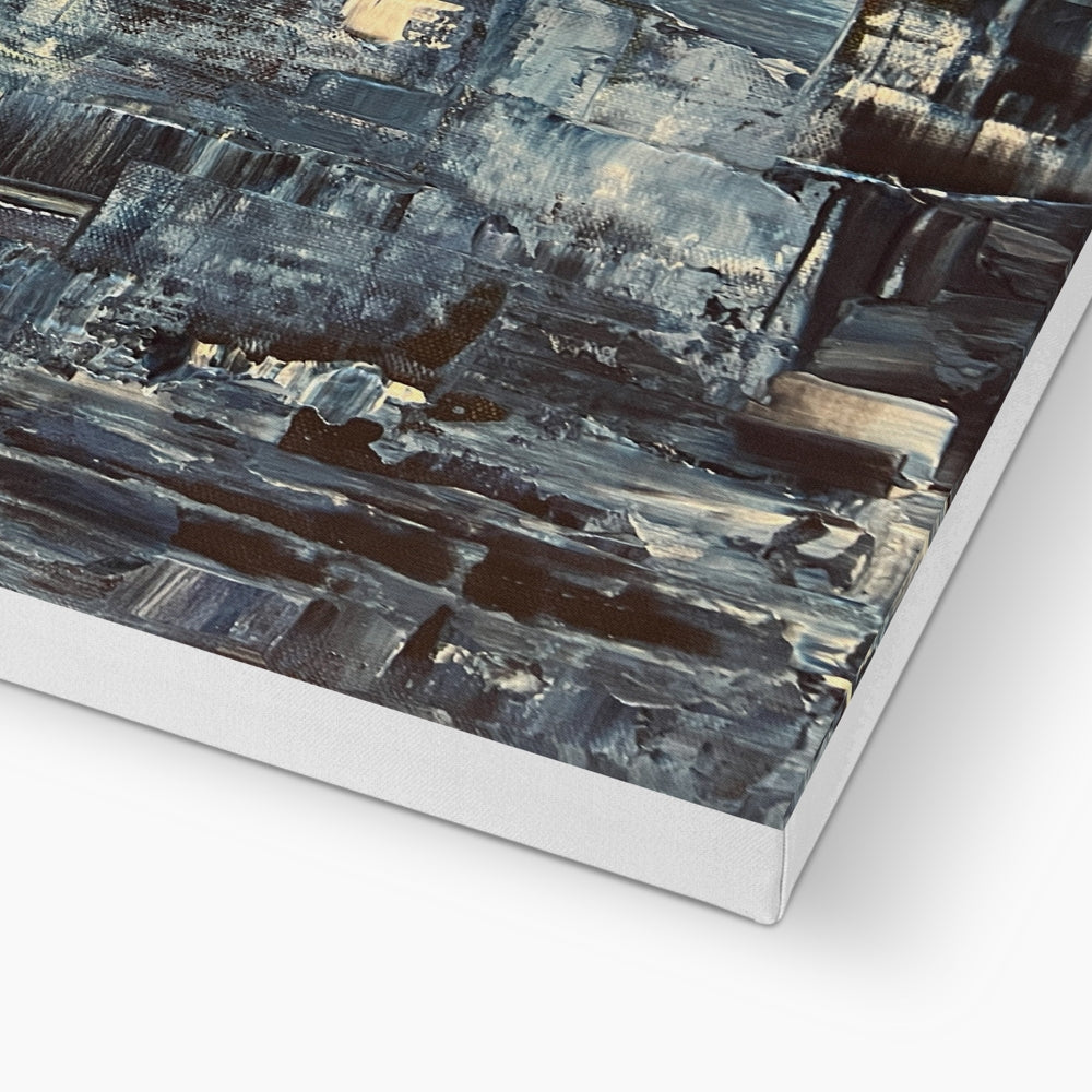 Black and white abstract Inception canvas print with textured brushstrokes