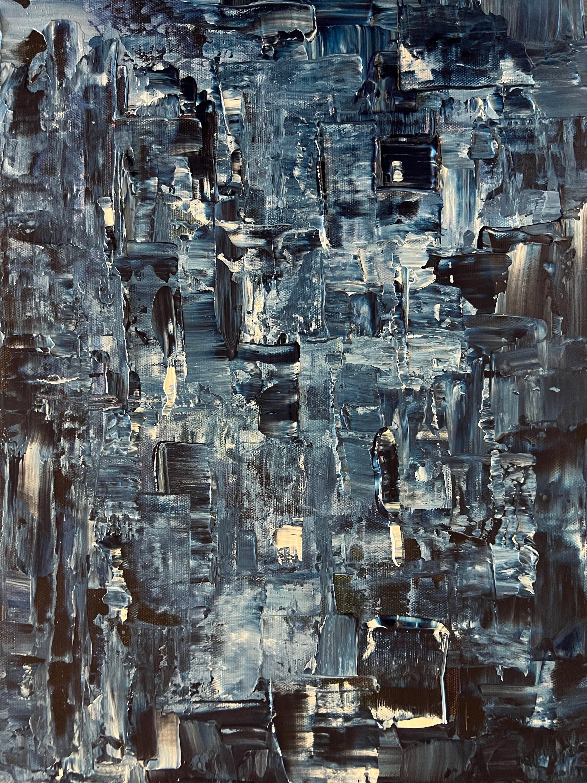 Inception Abstract: original impressionistic painting in dark gray and black hues with textured brushstrokes
