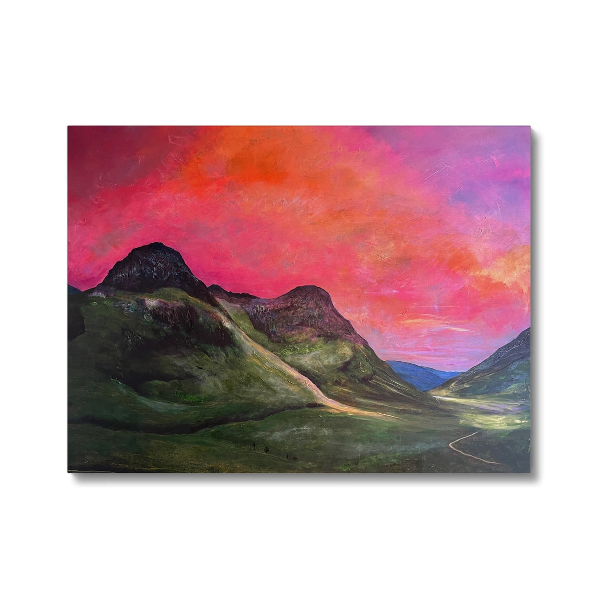 Pink and orange sunset over Glencoe mountains canvas print
