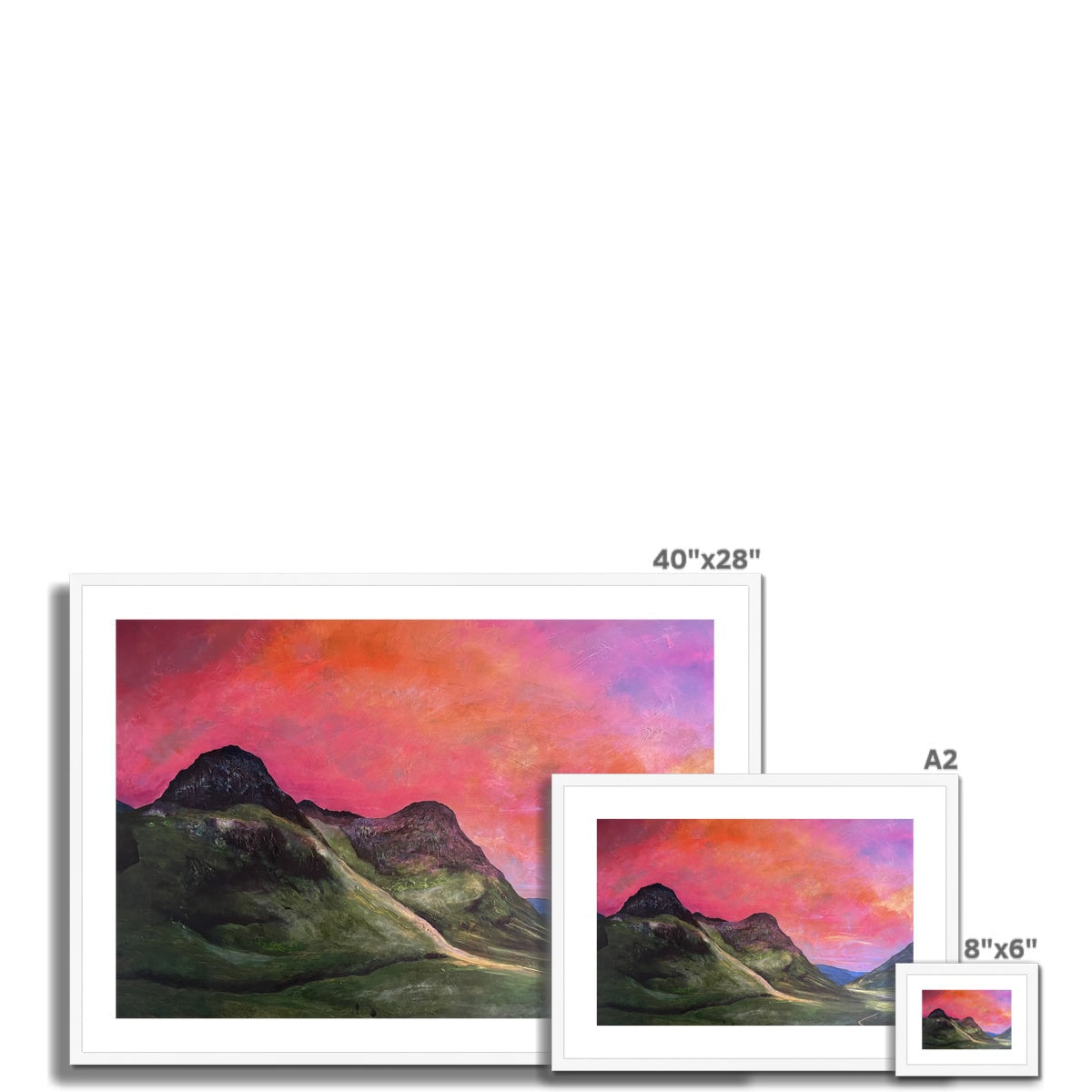 40x28 Inch Framed Into The Glencoe Dusk Print With Pink Orange Sky
