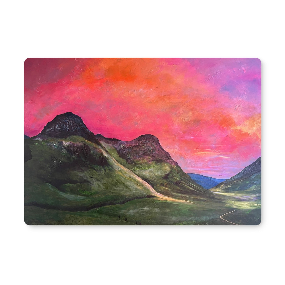 Pink and orange sunset landscape painting on canvas placemat