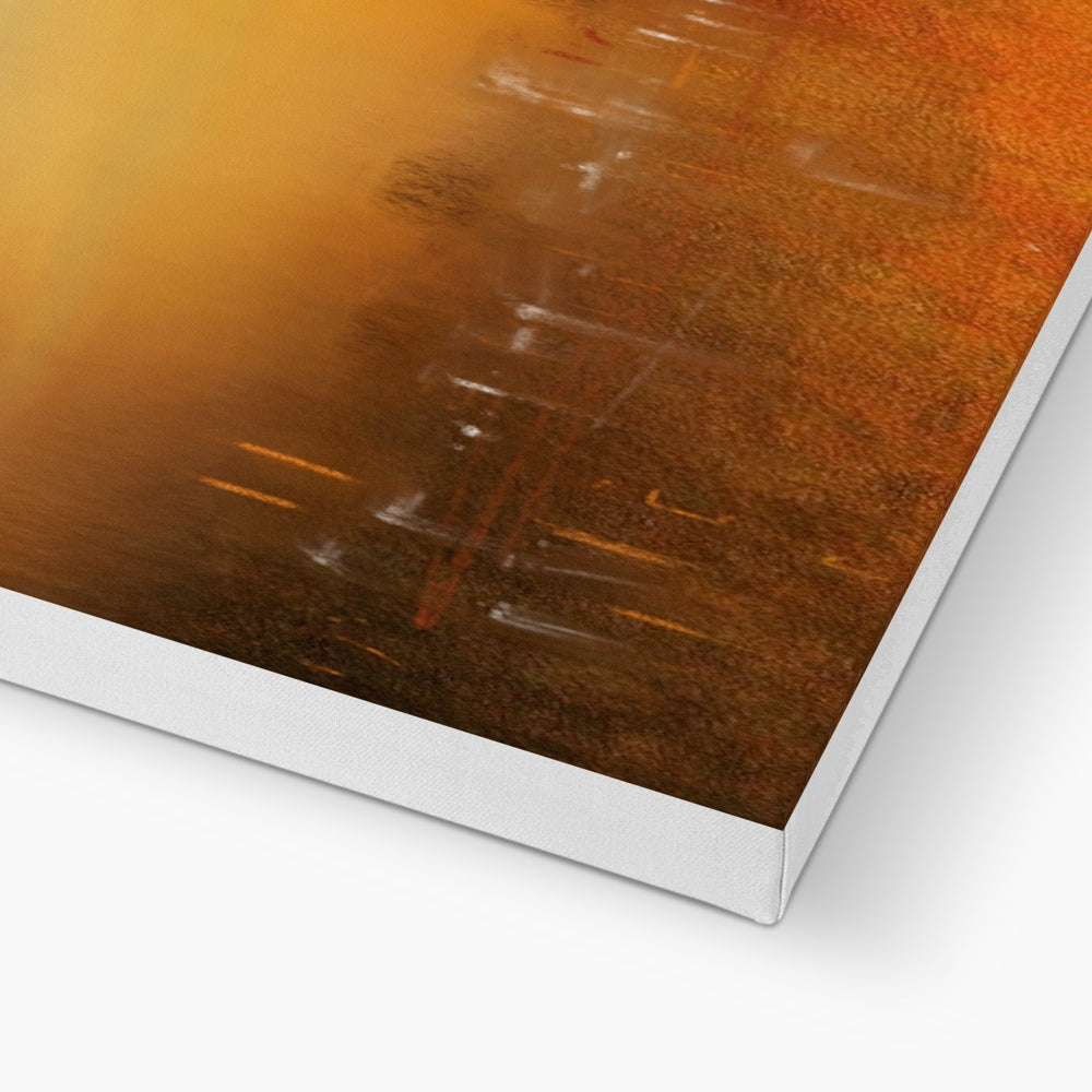 Inveraray Dusk orange brown textured canvas art in silver frame
