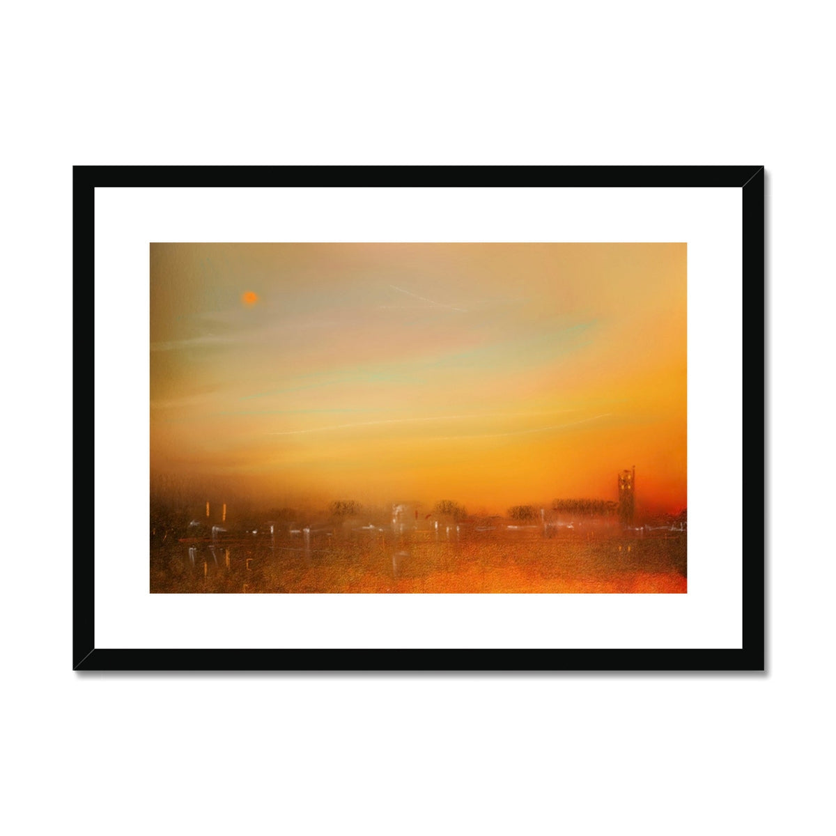 Inveraray Dusk black framed canvas print of vibrant sunset cityscape