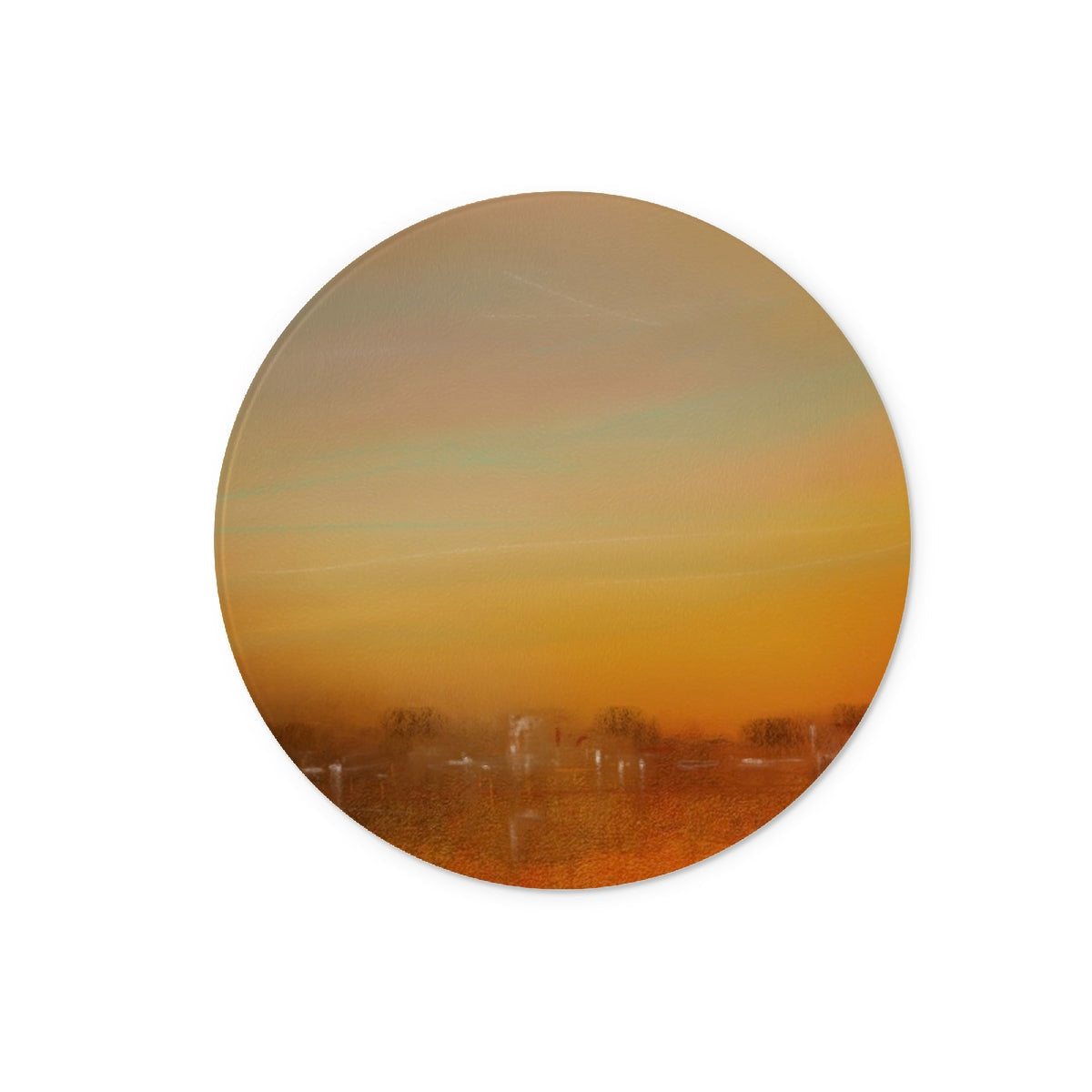 Orange gradient sunset coaster on Inveraray Dusk Glass Chopping Board