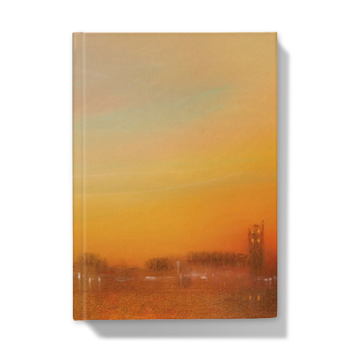 Inveraray Dusk hardback journal with golden sunset cityscape textured cover
