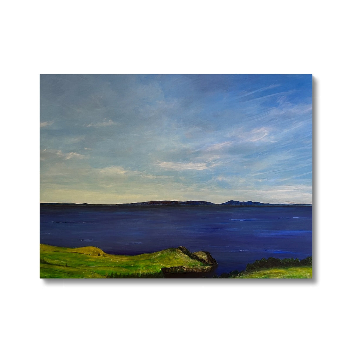 Blue ocean view canvas print with green grass and sky from Ireland to Scotland
