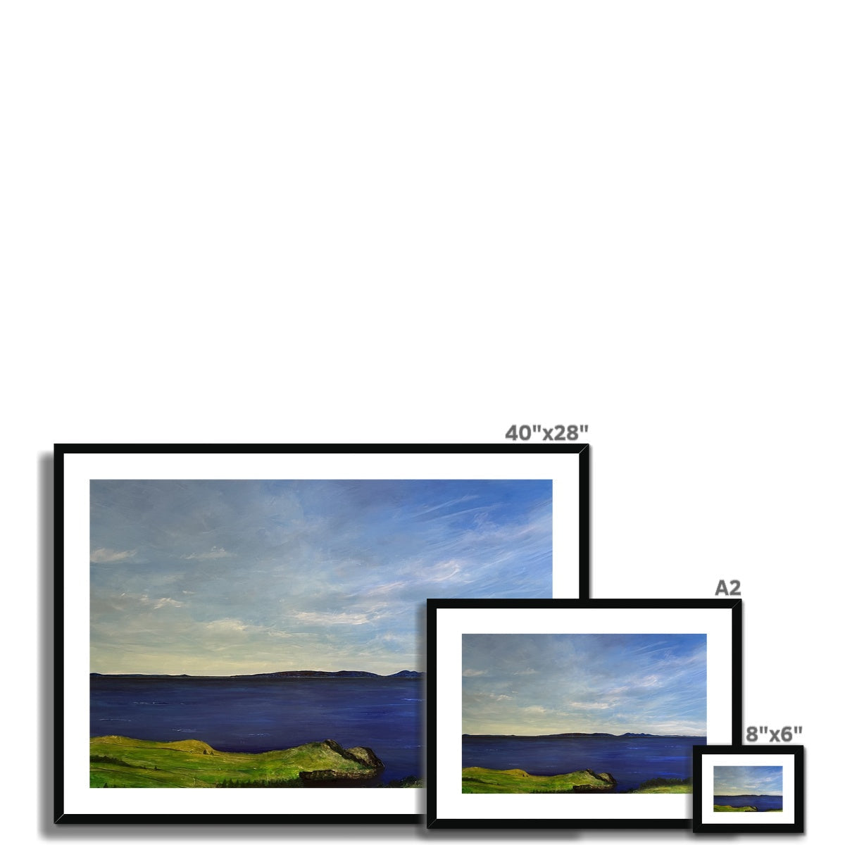 40x28 inch black framed landscape print with white mat from Ireland to Scotland