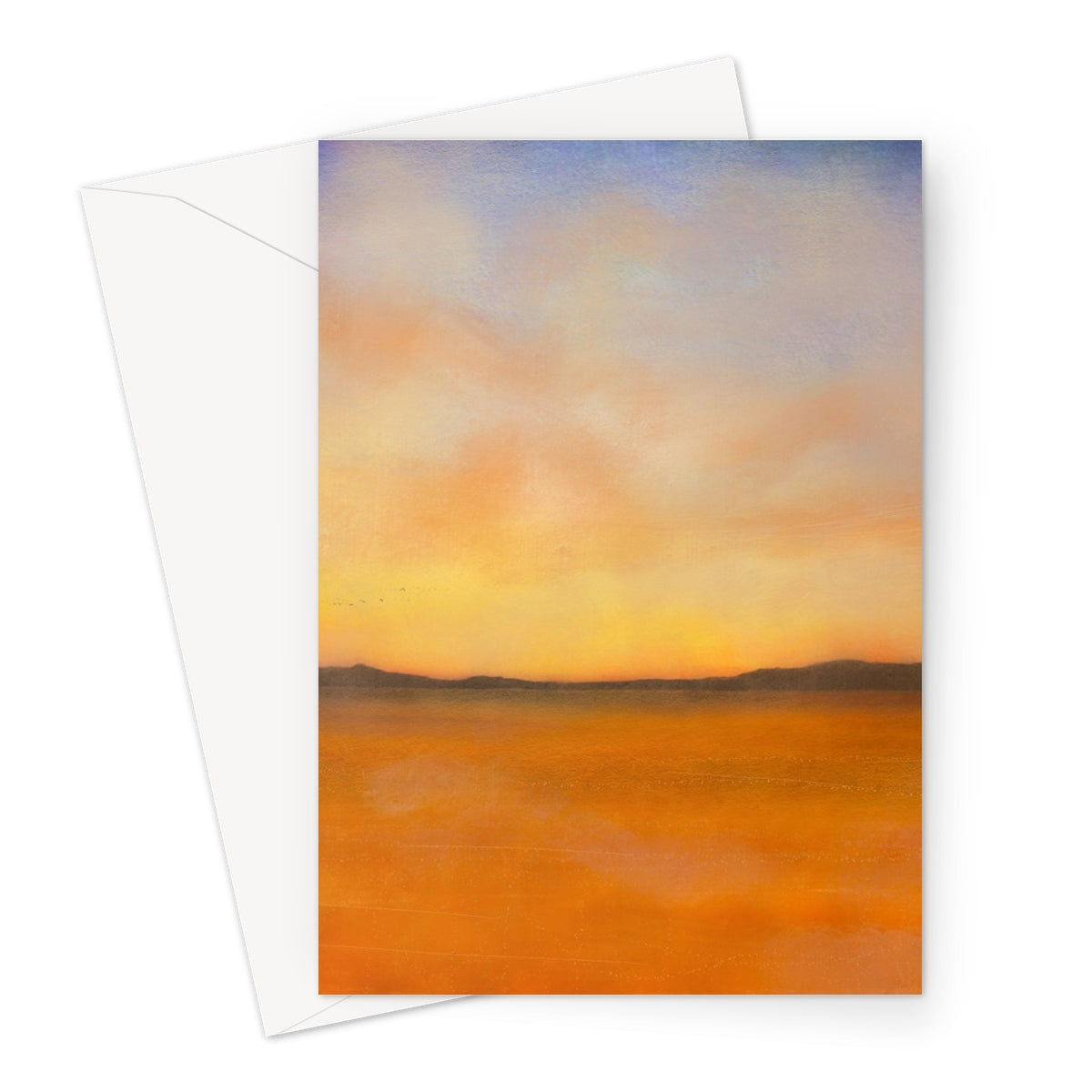 Orange sunset landscape greeting card with envelope, Islay Dawn